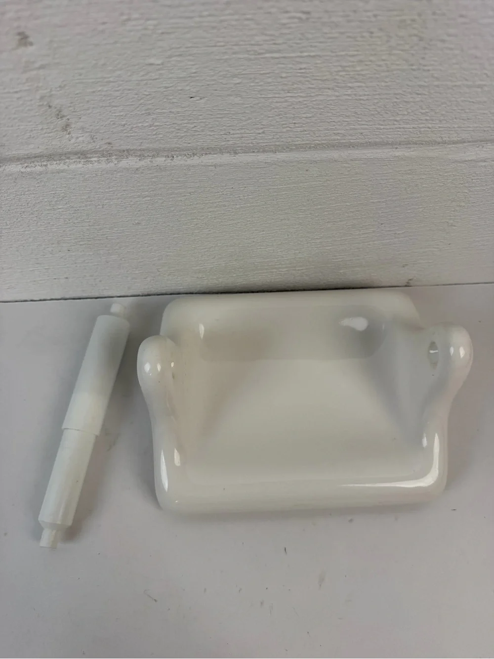 Vtg Ceramic Toilet Paper Holder Tile-In Semi Recessed White Made In USA MCM